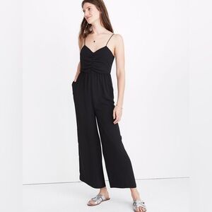 Madewell Ruched Wide-Leg Jumpsuit True Black 14 - Pockets Cropped Flowy Legs